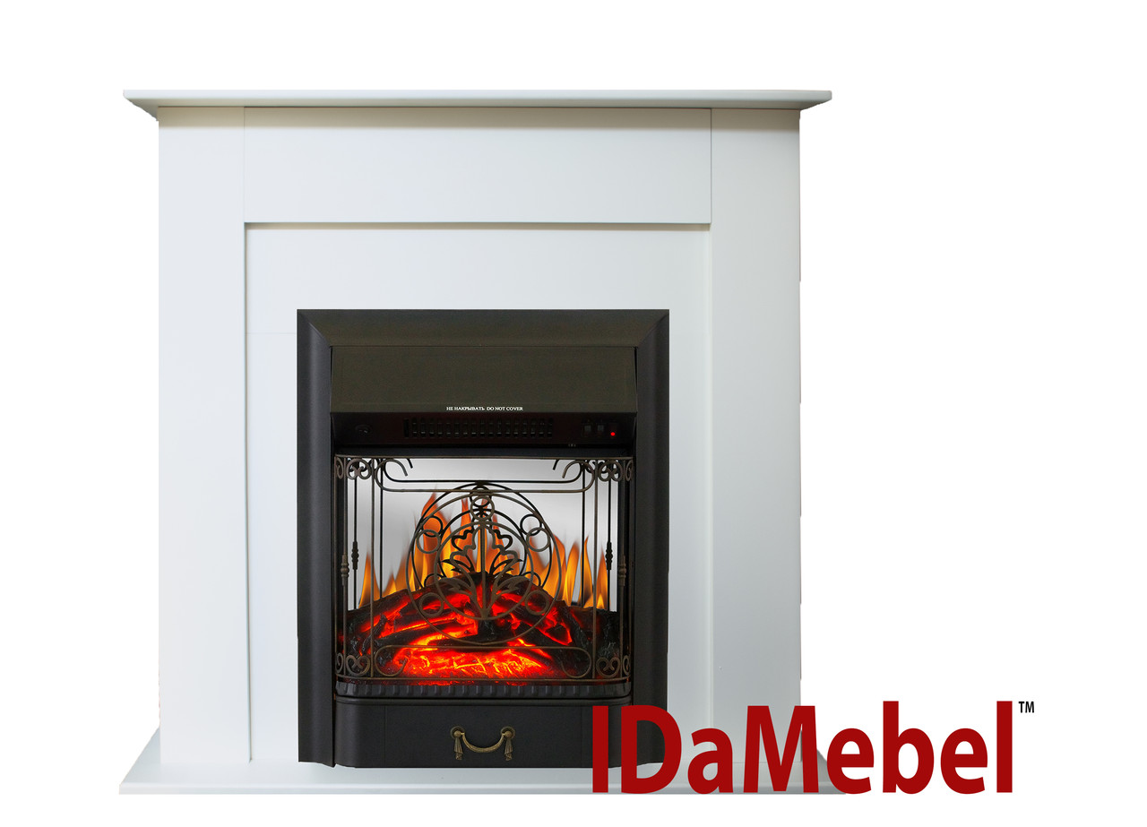 Каминокомплект IDaMebel Francheska Білий Majestic Black ефект мерехтливих дров зі звуком і обігрівом