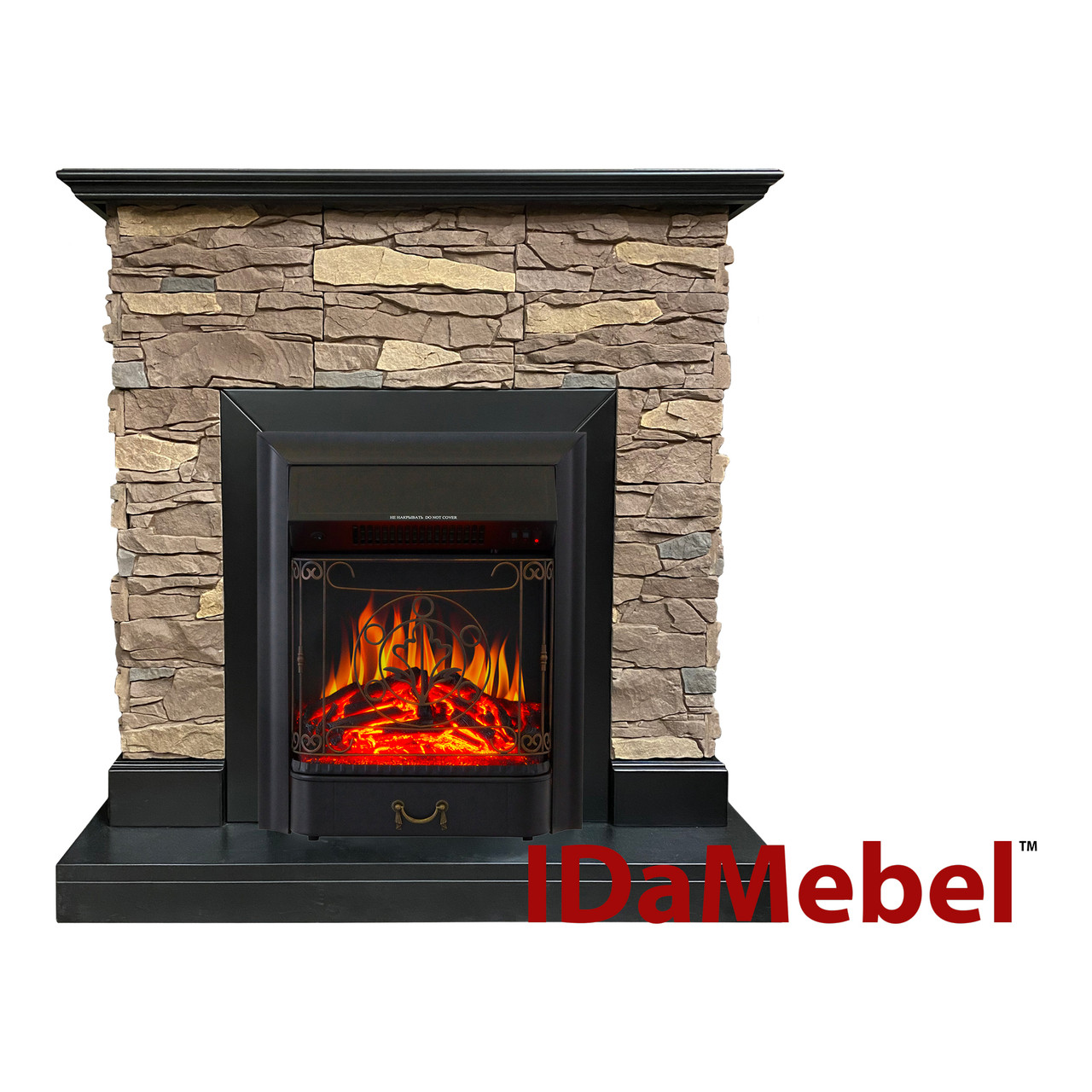 Каминокомплект IDaMebel Gemma Brown Majestic Black з ефектом мерехтіння дров зі звуком і обігрівом