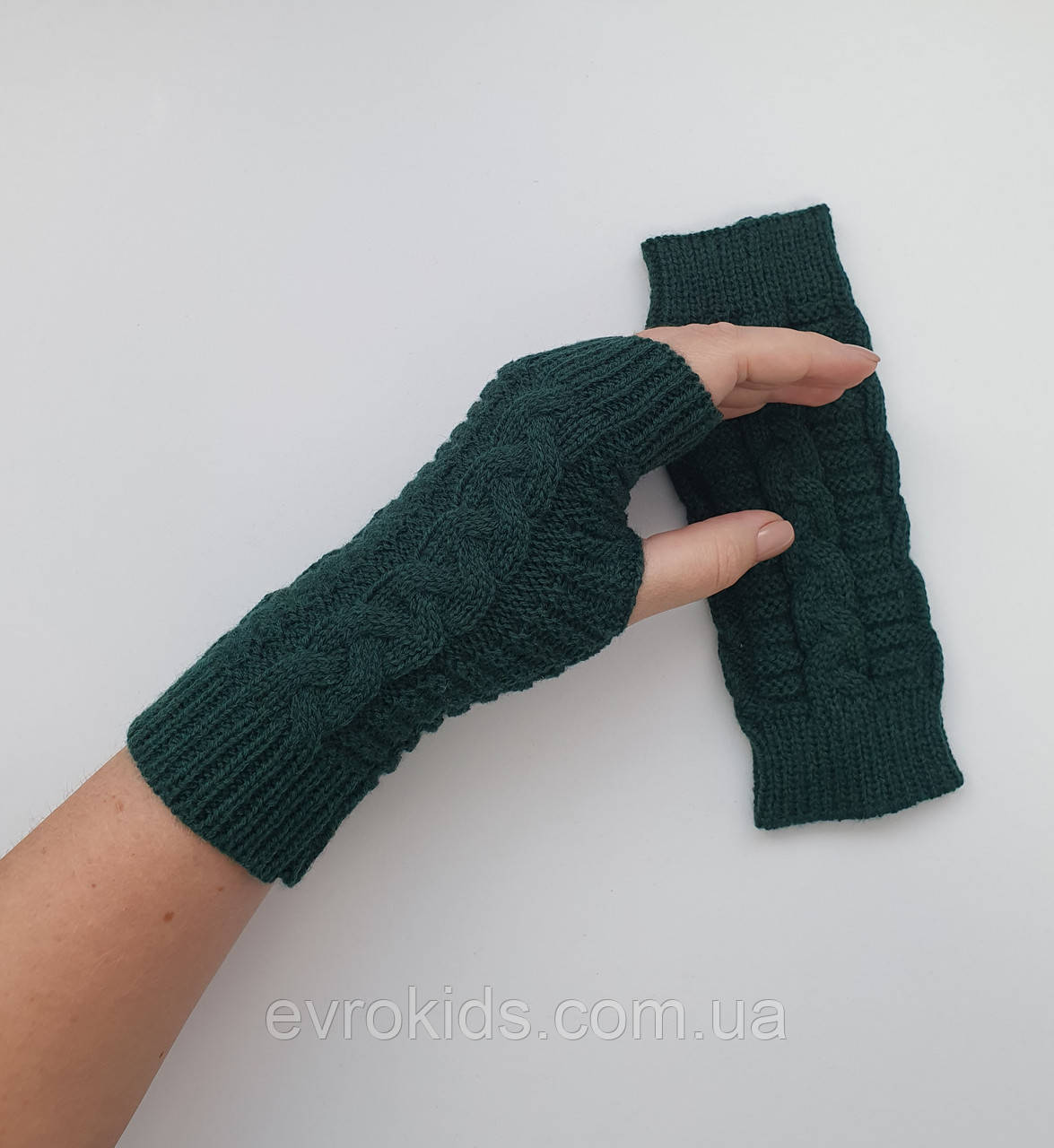 Короткі зелені зимові мітенки Теплі рукавички без пальців однотонні