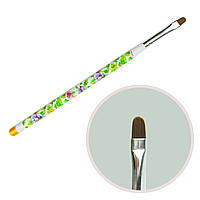 Пензель для гелю №8 овальний ворс біла з квітковим принтом