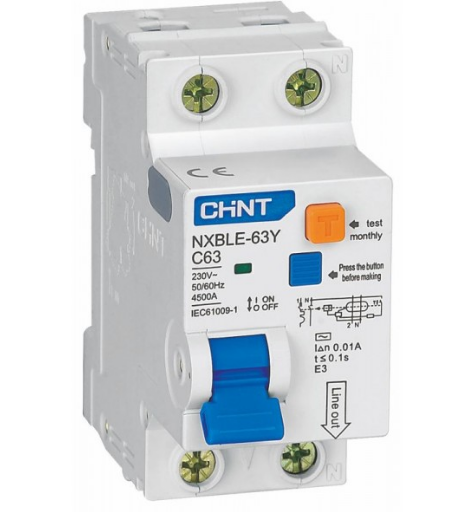 Диферен автомат NXBLE-63Y 1P+N 4.5 kA 0.03 A C20A Chint, 3102