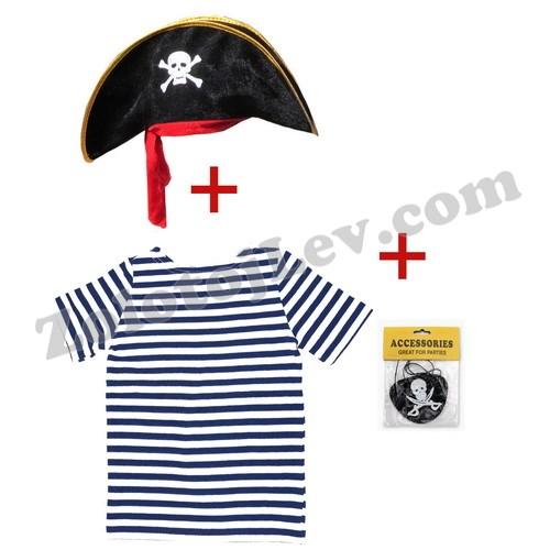Піратський набір для дитини тільняшка, шапка, пов'язка, фото 1