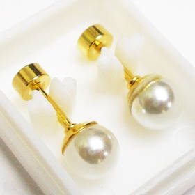 Сережки "Перлина" мікроштанги 6 мм, для пірсингу вух. Медична сталь, золоте анодування.