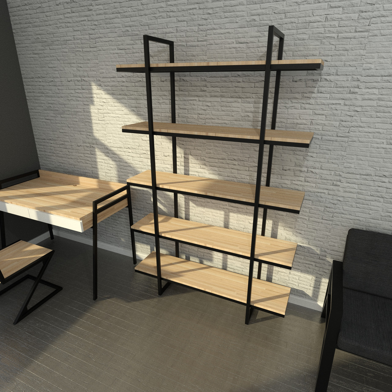 Офісний стелаж стиль Loft з натурального дерева, фото 1