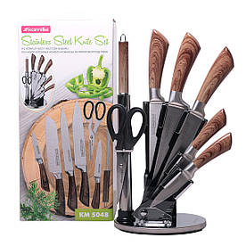 Набір кухонних ножів, ножиці і точилка Kamille 8 предметів на акриловій підставці KM-5048