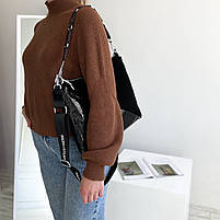 Жіноча замшева сумка на та через плече з текстильним ремінцем Polina & Eiterou чорна, фото 2