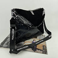 Жіноча замшева сумка на та через плече з текстильним ремінцем Polina & Eiterou чорна, фото 8