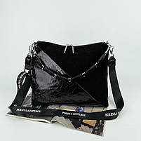 Жіноча замшева сумка на та через плече з текстильним ремінцем Polina & Eiterou чорна, фото 6