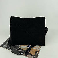 Жіноча замшева сумка на та через плече з текстильним ремінцем Polina & Eiterou чорна, фото 9