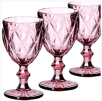 Набор 6 бокалов для вина из цветного стекла на ножке 320 мл розовый
