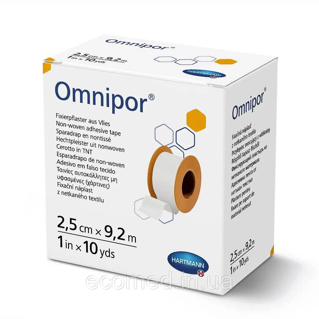 Пластир фіксуючий з нетканого матеріалу Omnipor 2,5 см х 9,2, 1шт/уп, фото 1