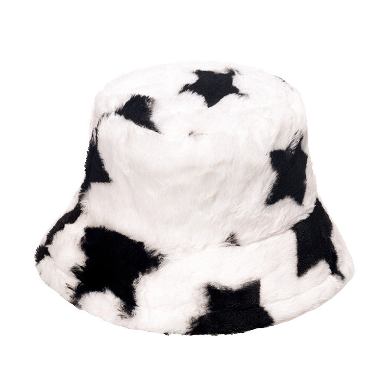 Хутряна панама з зірочками біла пухнаста панама/тепла панама/жіноча панама