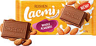 Молочный шоколад Roshen Lacmi с целым миндалем 90 грамм в упаковке