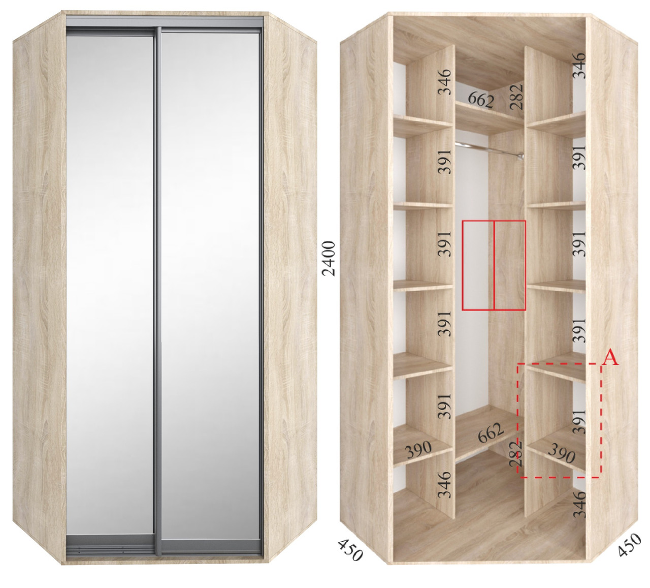 Шафа купе кутова (110х110х240) Фенікс, фото 1