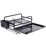 Сушарка для посуду Kamille 41х28х13,5 см з алюмінію з піддоном KM-0752, фото 2