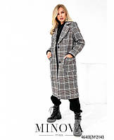 Стильное демисезонное пальто в клетку на подкладке с накладными карманами с 42 по 48 размер