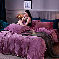 Велюровый Комплект постельного белья Моника евро размер Фиолетового цвета