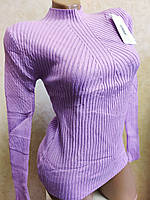 Лавандовый свитер комбинированной вязки, ёлочка