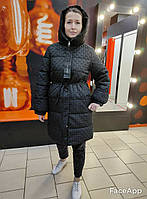 Женская длинная куртка пальто черная зимняя