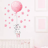 Виниловая наклейка на стену Зайка на розовом воздушном шарике (лист 30 х 90 см) Б194-15