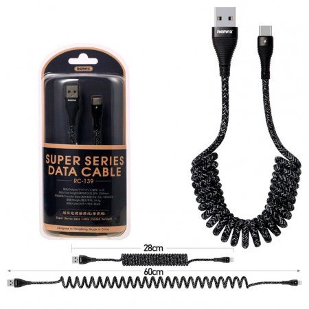 Кабель Remax Super Series Cable RC-139a Type-C 2.1 A/1.2 m Black, фото 1