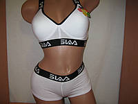 Спортивный комплект белья Sulem хлопковый белый на широких черных резинках: топ поролоновая чашка В и шортики