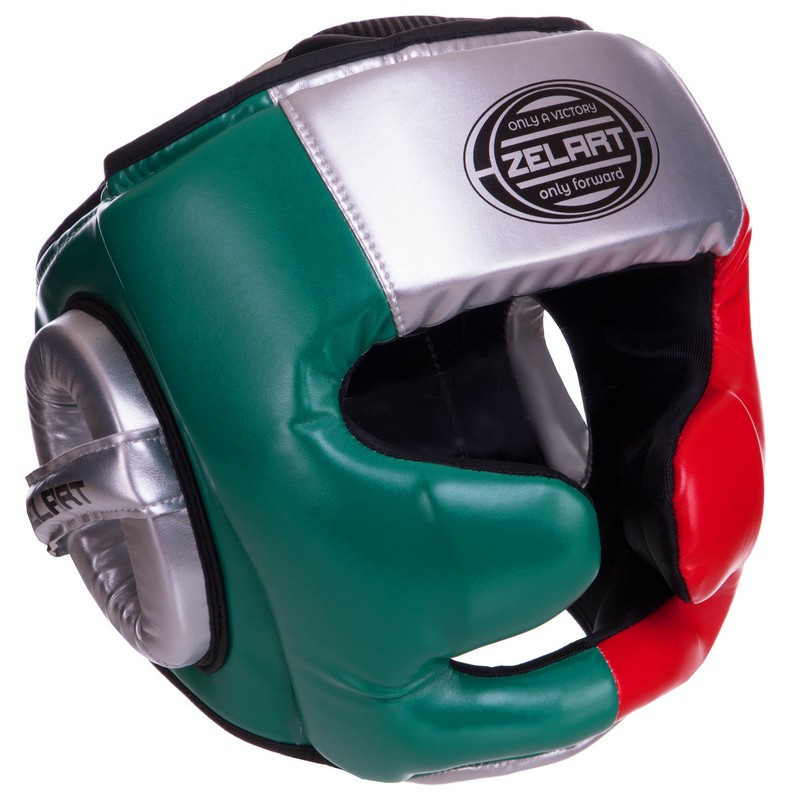 Шолом боксерський із повним захистом Zelart 2886 розмір XL Silver-Red-Green