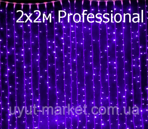 Вулична гірлянда "Штора" 2х2м, 8 Вт 216LED IP44, синій Flash мерехтіння, білий каучук