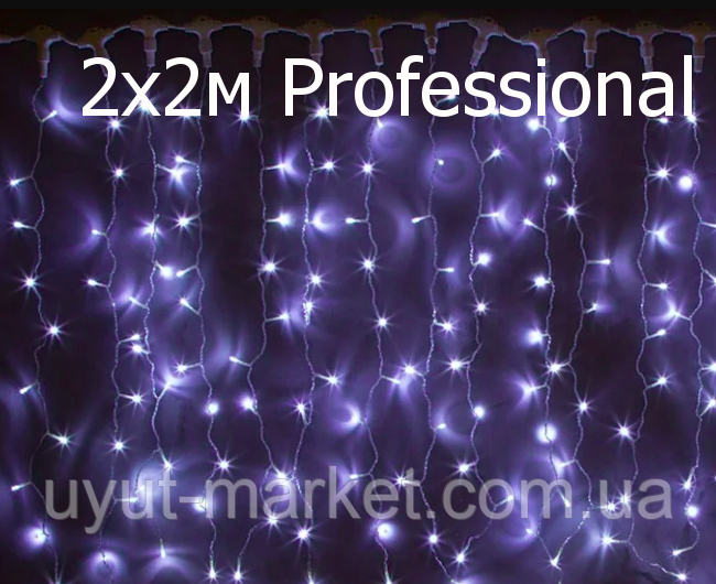 Вулична гірлянда "Штора" 2х2м, 8 Вт 216LED IP44, білий холодний Flash мерехтіння, білий каучук