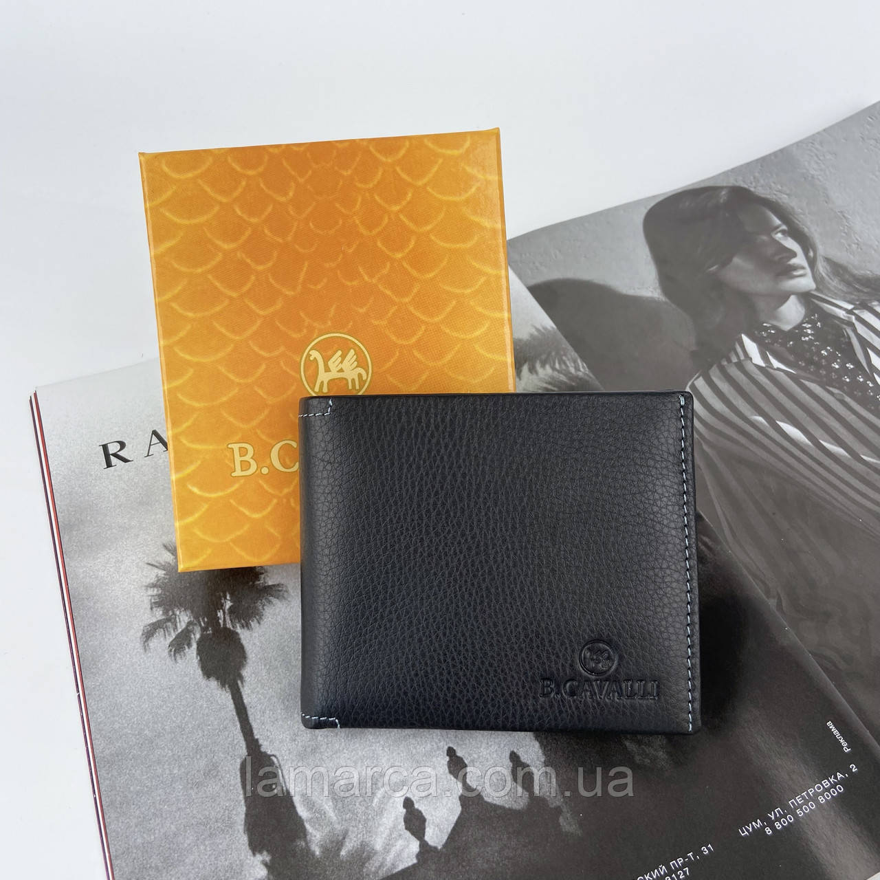 Чоловічий шкіряний італійський гаманець складной чорний B. Cavalli