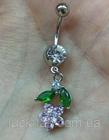 Сережок пірсинг у пупок із підвіскою квітка камелія, фото 1