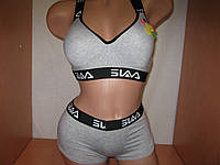 Спортивный комплект белья Sulem хлопковый серый на широких черных резинках: топ поролоновая чашка В и шортики