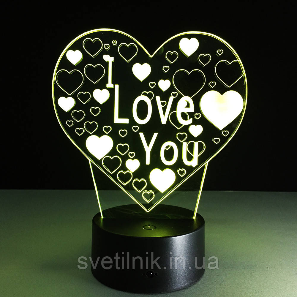 3D Светильник "I Love You", 1 Светильник - 16 цветов света. Подарки на 8 марта - фото 4 - id-p1115431723
