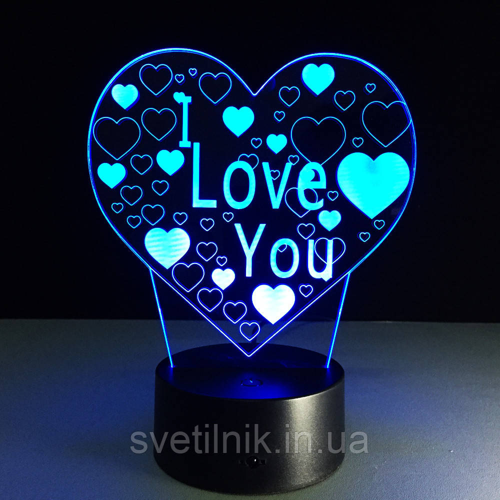 3D Светильник "I Love You", 1 Светильник - 16 цветов света. Подарки на 8 марта - фото 2 - id-p1115431723