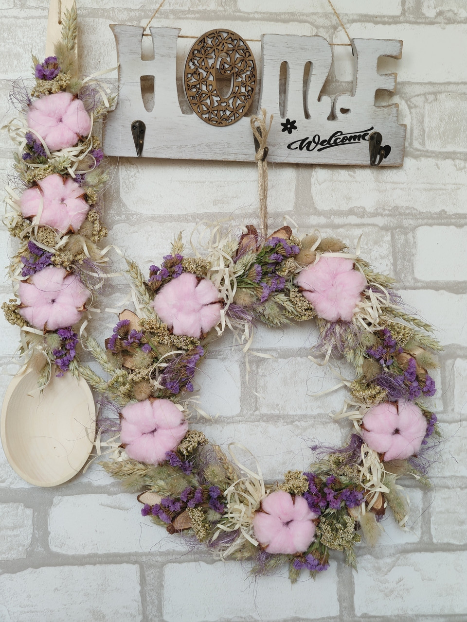 Вінок з бавовною з натуральних матеріалів. Д 35 см, фото 1