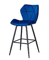 Полубарный стул Torino Bar 65 ML синий 1026 велюр на черных металлических ножках, в скандинавском стиле