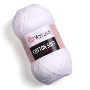 Турецька річна пряжа для в'язання YarnArt Soft Cotton (котон софт) тонкий полухлопок -62 ультра білий