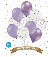 Набір повітряних куль "Фіолетові корони", хром фіолет, білий, 10шт