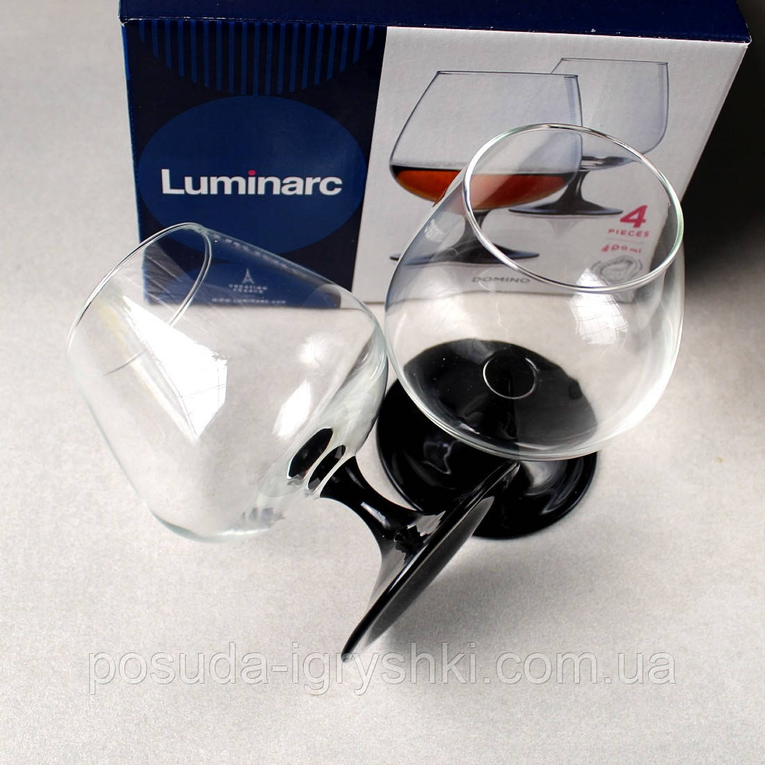 Набор коньячных бокалов на чёрной ножке Luminarc Domino 410 мл 4 шт (J3030) - фото 4 - id-p1488175760