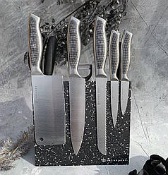 Набір кухонних ножів на підставці 9 предметів EDENBERG EB-3614 Ножі з неіржавкої сталі Мармурова підставка