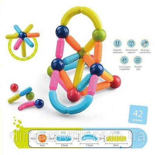 Магнітний конструктор СН 1025 "Фігури" 42 деталі, фото 1