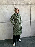 Куртка Пальто женское стеганое на запах беж хаки чёрный S M L XL 2XL 3XL