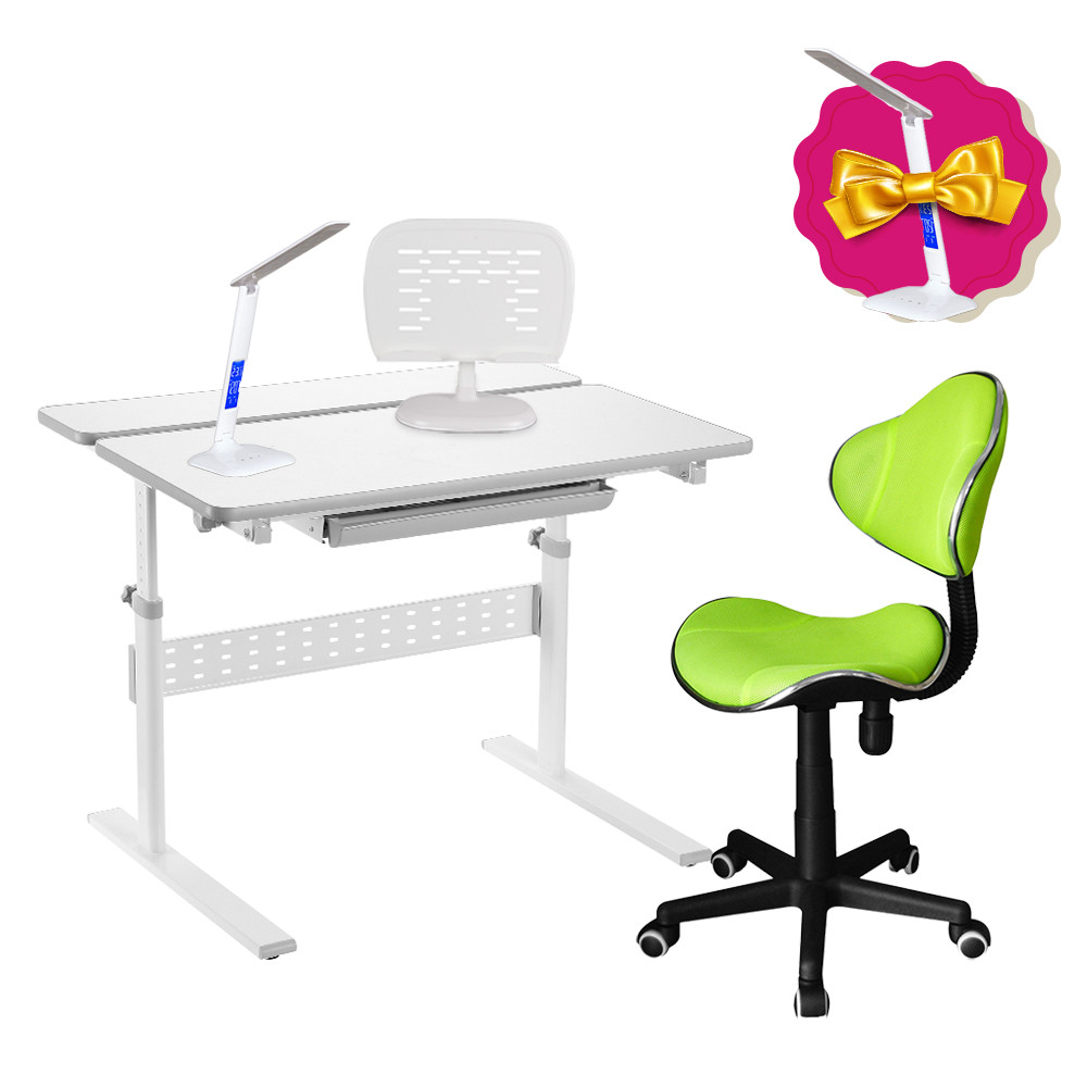 Комплект парта FunDesk Colore Grey + дитяче комп'ютерне крісло LST3 Green