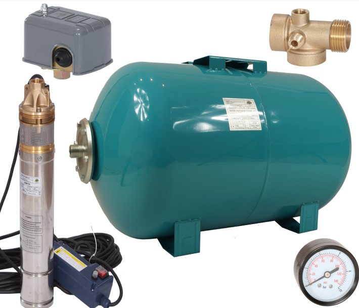 Занурювальний глибинний насос для свердловин відцентровий 4SKM-100 WATERS (бак,монометр,пятерник,реле), фото 1