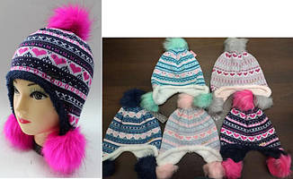 Шапка тепла зимова для дівчинки з вухами, РВМ, Щесліве Дитинство (розмір 50-52)