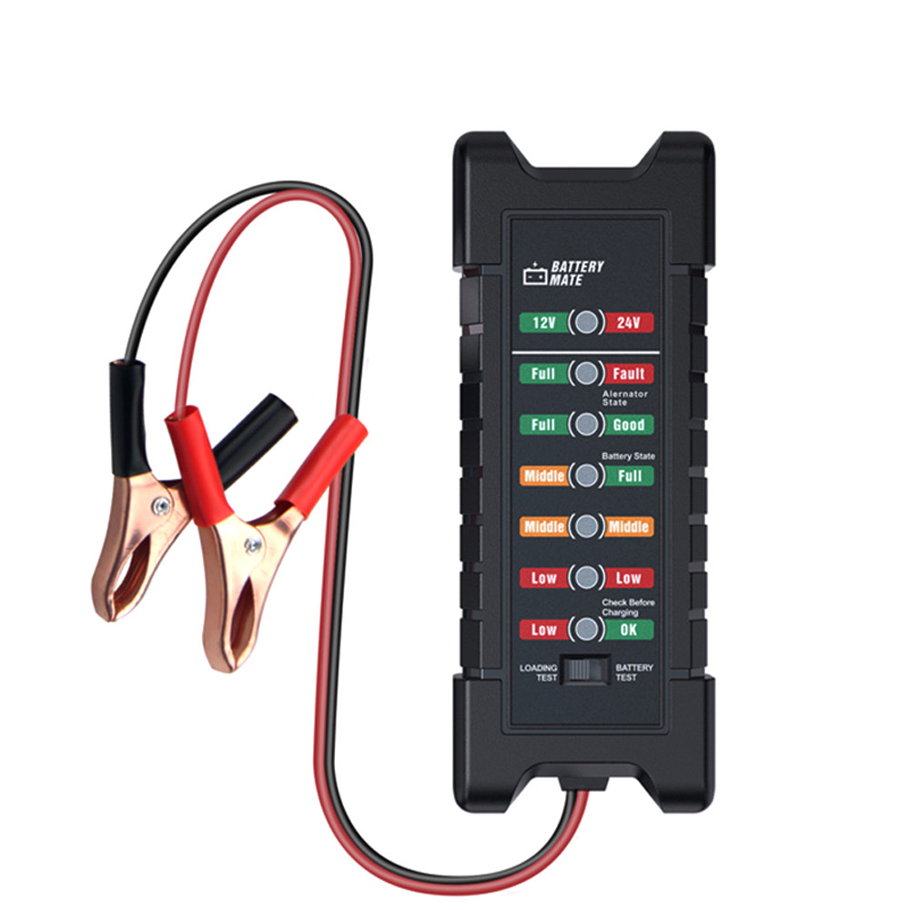 Тестер для акумуляторних батарей BM-410 + крокодили, 12V/24V, LED