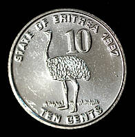 Монета Еритреї 10 центів 1997 р. Страус