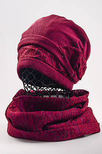 Комплект бере і шарф-хомут (трикотаж+круто) бордо
