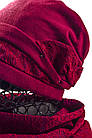 Комплект бере і шарф-хомут (трикотаж+круто) бордо, фото 2