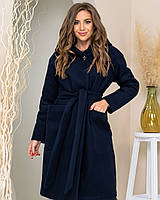 Тёплое кашемировое пальто с капюшоном, арт 176, цвет тёмный синий